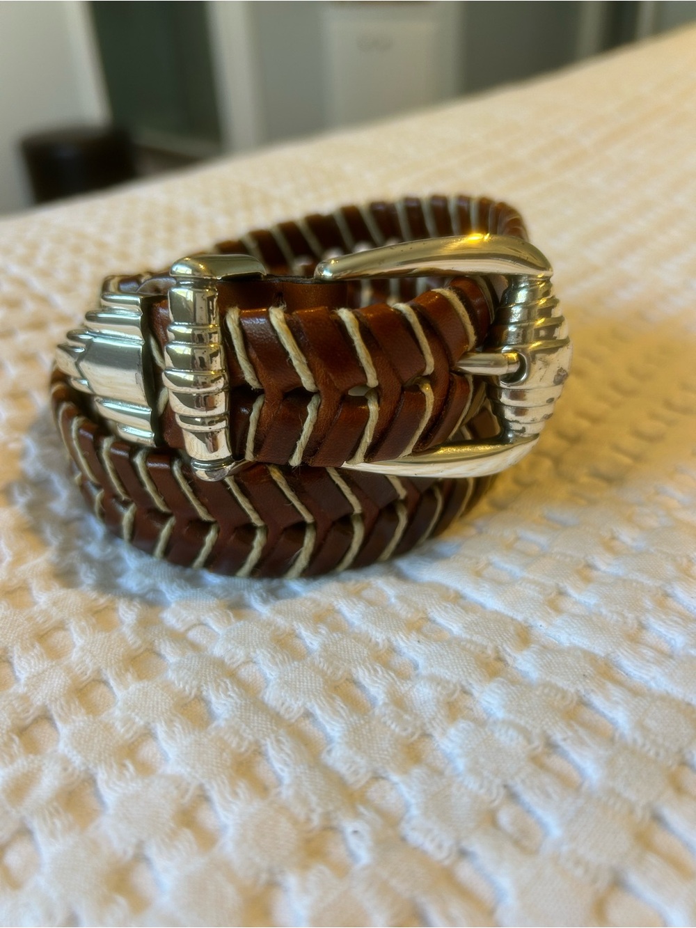 Tommy Bahama Brown Braided Leather Belt with Silver Buckle